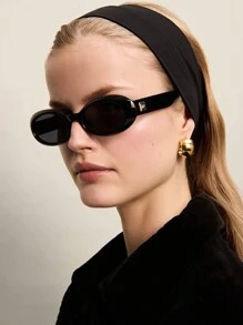 1pc Oval Shaped Retro Chic Fashion Glasses For Women, Travel & Beach Beach Accessories For Women Glasses Shades Basics Fall Winter Women Outfits Clothes Business Casual Gifts For Summer Beach Vacation,Outdoor,Travel - 黑色 - 查看 2