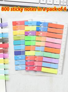 1 Package Of 4 Types Of Sticky Note Index Stickers Total 800 Translucent Label Paper Student Stationery Stickers Office Supplies Classification Stickers Waterproof And Not Easy To Damage Four - Multicolor - View 1