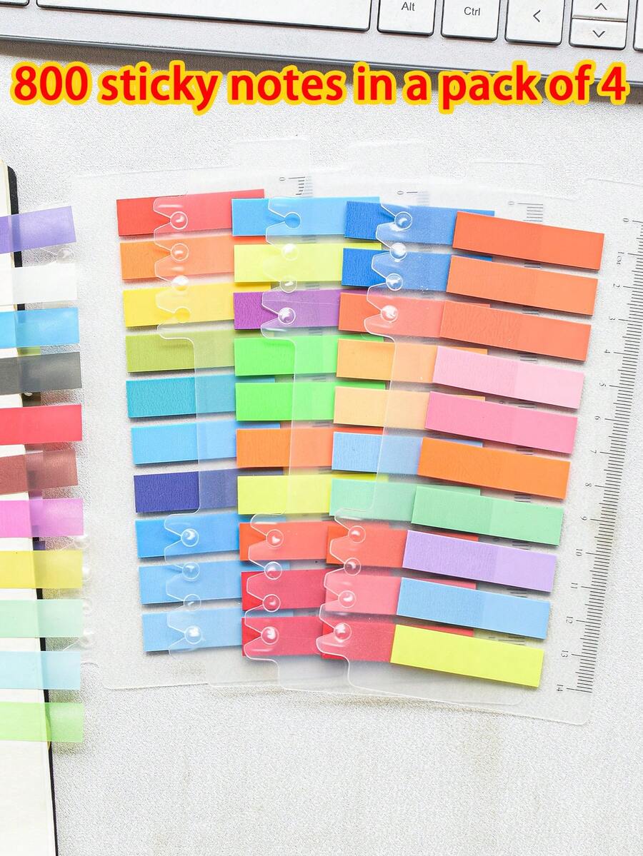 1 Package Of 4 Types Of Sticky Note Index Stickers Total 800 Translucent Label Paper Student Stationery Stickers Office Supplies Classification Stickers Waterproof And Not Easy To Damage Four - Multicolor - View 1