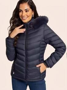 Women Winter Coats - Blue - View 1