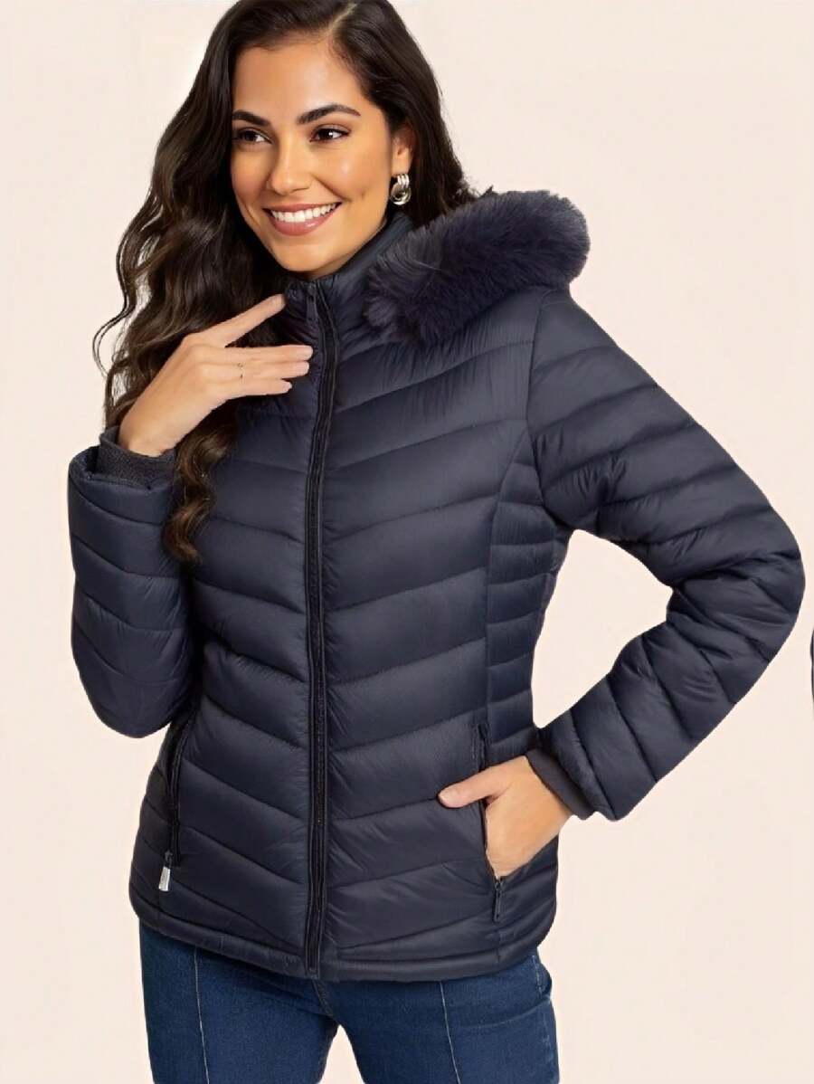Women Winter Coats - Blue - View 1