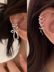 Kẹp tai Ribbon Aesthetics dành cho nữ, Kẹp tai thiết kế nơ cổ điển/sang trọng/thẩm mỹ/tinh tế, Khuyên tai tối giản thời trang, thời trang và dễ thương, không xỏ khuyên, Kẹp tai nơ ruy băng, Phụ kiện tai cho nữ - Nhiều màu - Xem 1