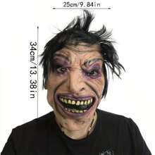 Nueva máscara aterradora de horror para Halloween - Mueca de pelo negro y dientes amarillos. - Ver 2