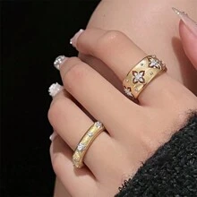 1pc Rhinestone Encrusted Wide Or Narrow Band Ring Suitable For Daily Wear For Women