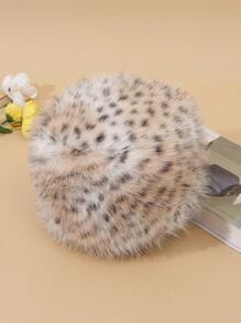 1 套时尚经典豹纹蓬松柔软蓬松户外保暖休闲便帽和围巾 - A - 查看 9