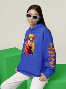 Kangaroo Hoodie Cloud Print  Uzumaki Naru Anime - 寶藍色 - 查看 3