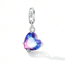 bamoer Bijou Bamoer en argent sterling 925 Charm de fleur de lotus en forme de cœur, avec étoiles violettes, lune et pendentif en zirconium. Convient pour les femmes, pour bricoler des bracelets, colliers. Idéal pour la Saint-Valentin