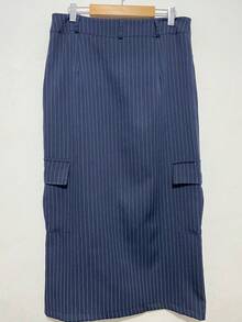 Elegant And Stylish Women's Striped Skirt Tailoring With Front Slit And Pocket WITHOUT BELT - Màu xanh lam - Xem 2