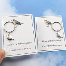 1pc/2pcs Vintage Robin Key Chain - "When A Robin Appears, A Loved One Is Near", Memorial Gift, Valentine's Day, Autumn Bag Accessories Lanyards With Id Holder Car Accessories Bag Charms - Silver - View 4