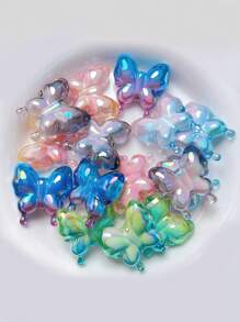 MXHAOYU 5pcs/Set Randomly Styled Gradual Color Coated Acrylic Butterfly Shaped Loose Beads Diy Bracelet, Hair Accessory, Keychain, Jewelry Making Material - Multicolor - View 9
