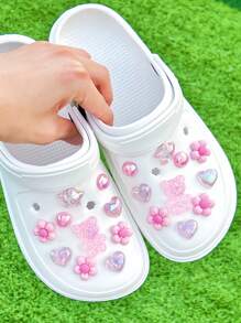 Bộ 20 chiếc móc khóa hình gấu nhỏ lấp lánh nhiều màu sắc, dùng để trang trí dép xỏ ngón, giày đi biển, phụ kiện giày dép màu hồng dễ thương, thanh lịch cho mùa xuân hè. - Hồng - Xem 2