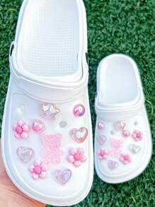 Bộ 20 chiếc móc khóa hình gấu nhỏ lấp lánh nhiều màu sắc, dùng để trang trí dép xỏ ngón, giày đi biển, phụ kiện giày dép màu hồng dễ thương, thanh lịch cho mùa xuân hè. - Hồng - Xem 5