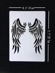 1 件白色塑料 A4 尺寸天使翅膀和花朵图案绘画模板 - 白色 - 查看 2