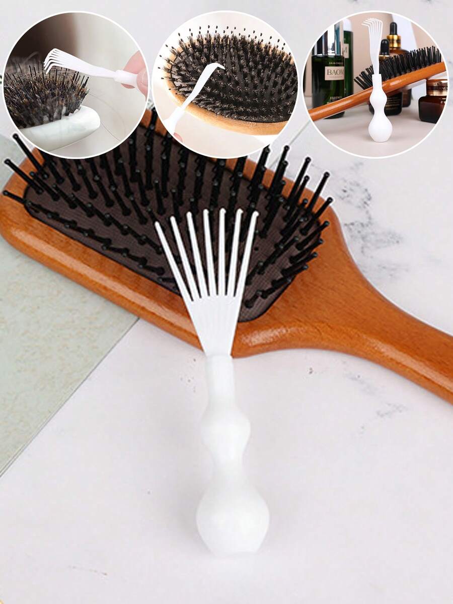 1pc Hair Brush Cleaner Tool Hairbrush Cleaning Rake Hair Brush Cleaner Hair Dirt Remove Comb Embedded Tool Salon Home Pick Plastic Handle - Multicolor - View 1