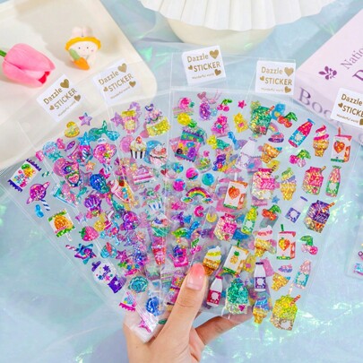 Colorful Holographic Crystal Popsicle, Candy, Ice Cream Sticker 3D Epoxy Decal Glitter Cute Girl Unicorn Candy Scrapbooking Sticker Back To School