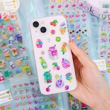 Colorful Holographic Crystal Popsicle, Candy, Ice Cream Sticker 3D Epoxy Decal Glitter Cute Girl Unicorn Candy Scrapbooking Sticker Back To School