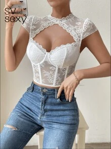 SV SEXY Women's Blouse With Lace Corset, Support With Fins On The Bust And Waist. - trắng - Xem 2