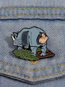 1 件趣味犀牛卡通胸针，可爱金属动物别针，创意时尚配饰，适合男女日常佩戴 - 彩色 - 查看 2