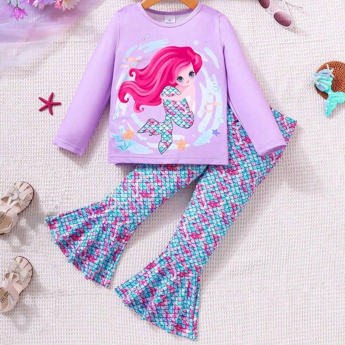 Conjunto de top de manga larga y pantalones de sirena para niña, otoño/invierno