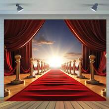 1pc, Red Carpet Stairs Star Photography Backdrop Red Curtain Background Star Red Carpet Photo Background Studio Props - Multicolor - View 3