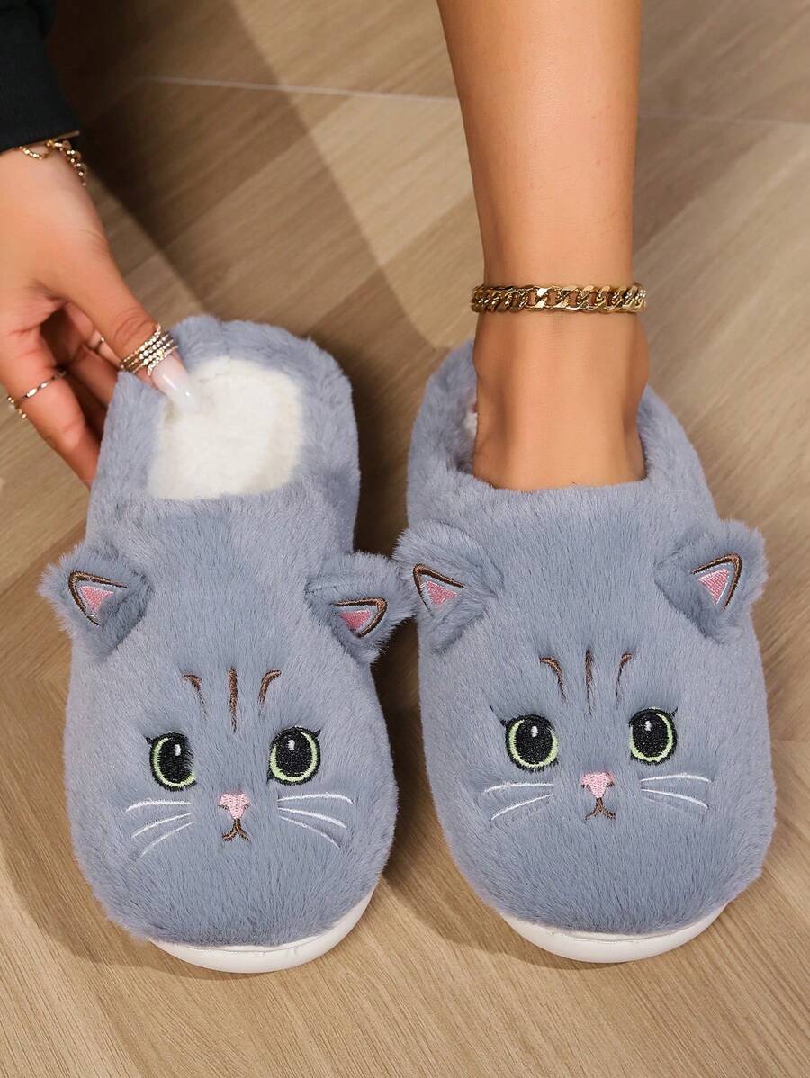 Damen Mode süße Eule Design Plüsch warm rutschfeste Winter Cartoon Katze Kopf Hausschuhe