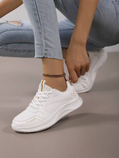 Lightweight Running Shoes For Women, Making Running More Nimble And Refreshing! Retro Sports Chunky Sneakers For Women, Vintage , Shock-Absorbing Design, Increase Height And Slimming, Suitable For Skirts And Pants! Contrasting Color Sports Shoes For Women, Easily Create Street-Catching Styles, Sweet College Style Casual Leather Shoes For Women, Student's Favorite White Sneakers