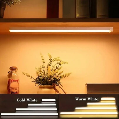1pc USB Rechargeable Motion Sensor Night Light, Warm/White Light, For Room, Kitchen, Closet, Stairs, Corridor & Cabinet, 19.69" X 11.81" X 7.87" X 3.94"