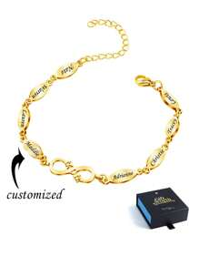 Personalized Name/Date Infinity Charm Bracelet For Women Stainless Steel Link Bracelets For Mother Gift - Gold - View 1