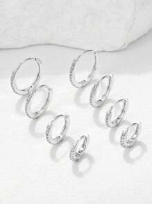 8pcs Simple Geometric Copper Earrings Set For Women, Daily Wear & Gift - Silver - View 3