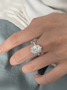 1pc Luxury 6-Prong 2ct Oval White Diamond Cross Ring, Sterling Silver, Gift For Women - Wedding, Engagement, Anniversary, Birthday - Silver - View 5