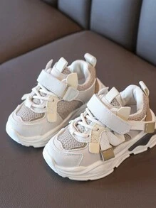 1pair Kids Mesh Breathable Hook & Loop Fastener Fashionable Casual Sports Shoes, Lightweight Soft Sole Anti-Slip Suitable For Spring & Autumn - Beige - View 15