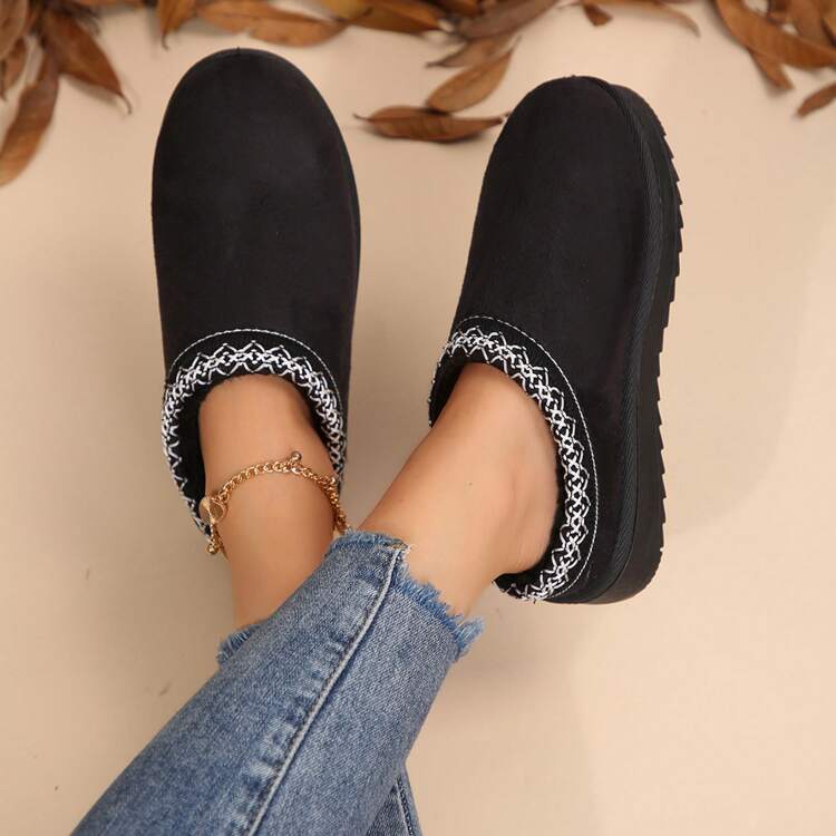 Women's Winter Slippers, Platform Snow Boots, Thickened Flat Boots, Warm Shoes, Outdoor Non Slip Boots - 黑色 - 查看 6