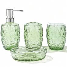 1 Set Green Acrylic Bathroom 4-Piece Set - Soap Dispenser, Toothbrush Holder, Rinse Cup, Soap Dish - Green - View 2