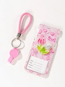 带伸缩徽章卷轴的多用途挂绳卡夹，粉色钥匙扣 - 粉色 - 查看 8