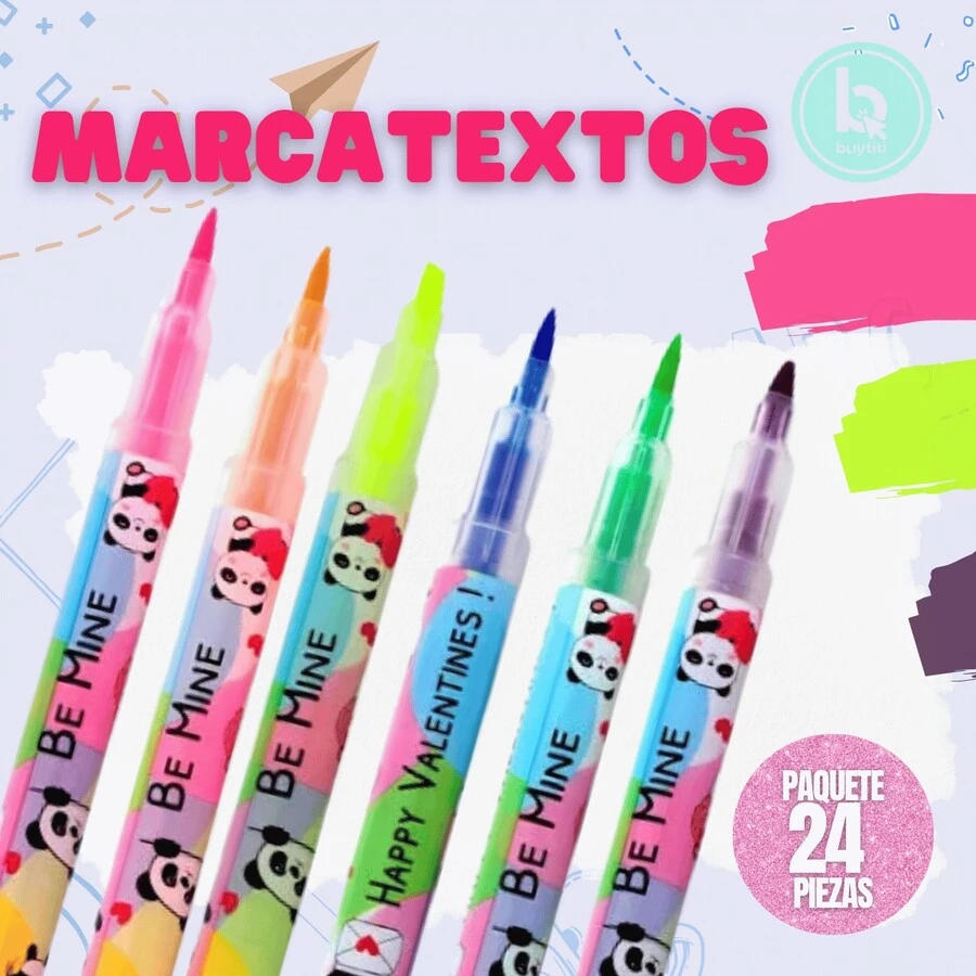 BUYTITI Package With 24 Fluorescent Double Tip Text Marking Kits With 6 Different Colors B-10023YG-PACKAGE-24PCS - 彩色 - 查看 1