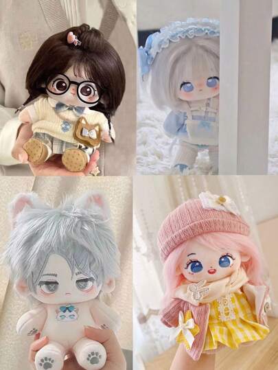 4PCS (Free Naked Doll With 3 Decoration Tools) New 20cm Plush Doll With Skeleton Frame, Ruffled Hairstyle Posable Doll