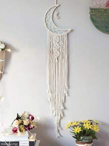1 PC Dream Catcher Wall Hanging Star Moon Boho Macrame Decor With Tassels, Handmade Bohemian Bedroom Living Room Home Art, Gift For Christmas Birthday Present - Beige - View 7