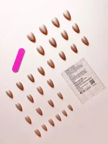 30 片时尚设计橙色短杏仁形法式柔软全覆盖按压假指甲适用于派对、约会和日常佩戴美甲用品指甲 - 橘色 - 查看 2