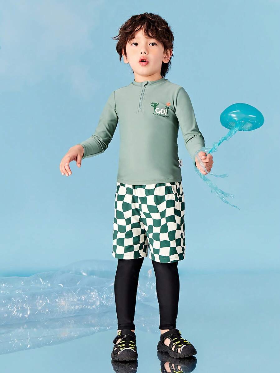 mini bala Boys' UV-Resistant High-Elastic Separate Swimsuit Set UPF50+ - Green - View 1