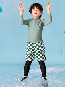 mini bala Boys' UV-Resistant High-Elastic Separate Swimsuit Set UPF50+ - Green - View 3