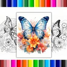 Coloring Pages Of Butterflies With Flowers A4 - 2 Drawings Per Sheet - Đen và trắng - Xem 2