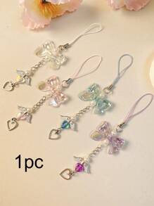 1/2 件粉色蝴蝶结心形星形钥匙扣或手机挂件，彩色串珠手机挂件钥匙扣，甜美女孩千禧风格，适合日常佩戴或约会，是送给母亲、爱人、朋友或任何节日或生日的完美礼物 - 彩色 - 查看 1