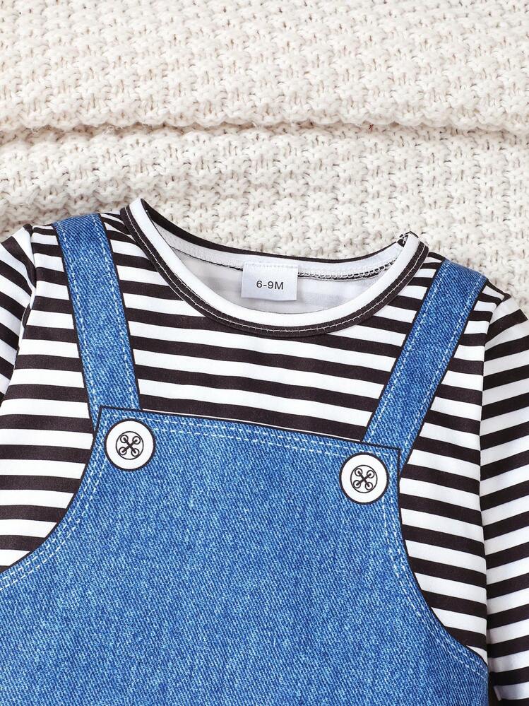 Baby Boys' 2 In 1 Deer Print Splice Striped Long Sleeve Jumpsuit, Autumn - Blue - View 4