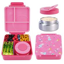 Caja de almuerzo Bento con diseño de dibujos animados y termo para sopa de 8 onzas, contenedores de alimentos a prueba de fugas con 4 compartimentos, de vuelta a la escuela