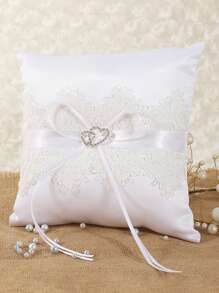 1 件戒指枕仿珍珠刺绣花叶结婚戒指枕缎面双心形装饰结婚戒指枕戒指托适用于海滩婚礼婚礼求婚蕾丝仿珍珠结婚戒指枕托垫情人节 - 彩色 - 查看 6