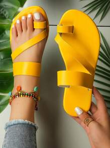 Sandalias amarillas resistentes al deslizamiento de moda informal para mujer, playa - Amarillo - Ver 1