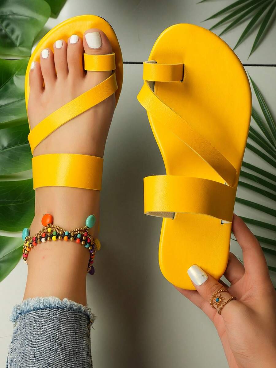 Sandalias amarillas resistentes al deslizamiento de moda informal para mujer, playa - Amarillo - Ver 1