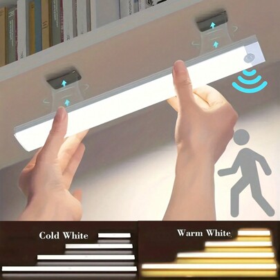 1pc USB Rechargeable Motion Sensor Night Light, Warm/White Light, For Room, Kitchen, Closet, Stairs, Corridor & Cabinet, 19.69" X 11.81" X 7.87" X 3.94"