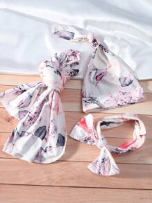 3pcs Newborn Swaddle Blanket, Hat & Headband Set With Bunny Ears For Photography Props Baby Shower Family Decorations Gifts Baby Shower Easter Gifts Things For Girls/Boys