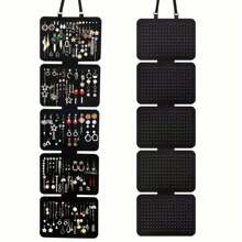 1pc Black Felt Jewelry Organizer Board, 5-Tier Hanging Storage Pouch, Large Capacity Foldable Earring & Pendant Display, Multifunctional Badge Medal Pin Showcase With Hanging Rope - Multicolor - View 1